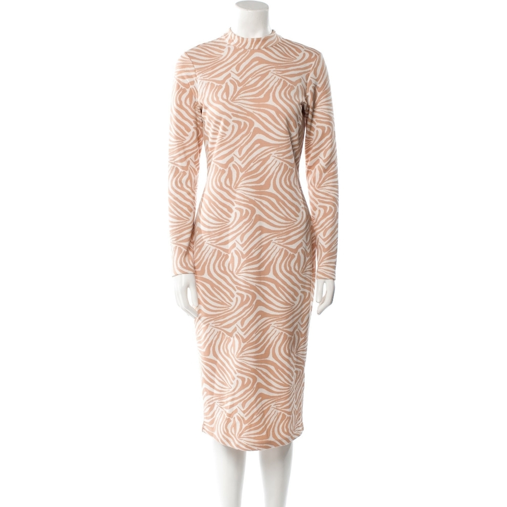 Ted Baker Tan and Cream Patterned Long Sleeve Dress